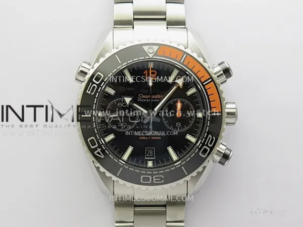 Planet Ocean Master Chronometer Black/Orange Ceramic Bezel SS SCF 1:1 Best Edition Black Dial on SS Bracelet A9900