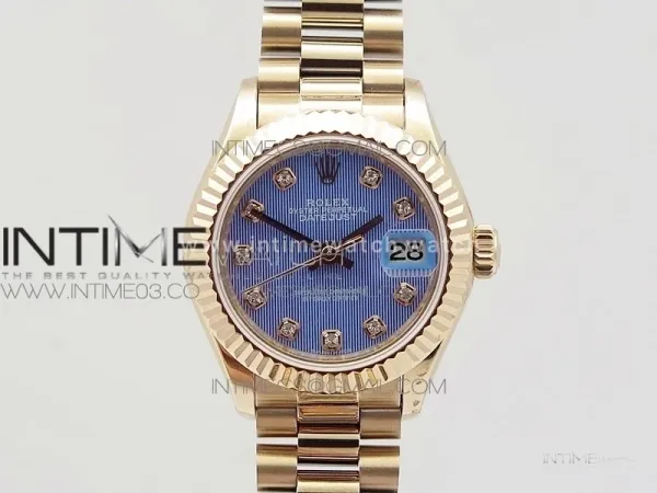 DateJust 28mm RG Diamond Bezel BP Best Edition Blue Textured Dial on RG Bracelet ETA2671