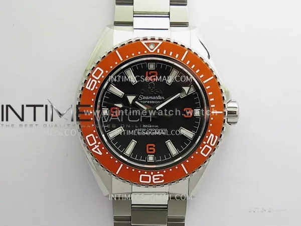 Seamaster 2025 New Model 217.32.42.21.01 Orange Ceramic Bezel VS+F Black Dial On SS Bracelet A8912 (Free Rubber Strap)