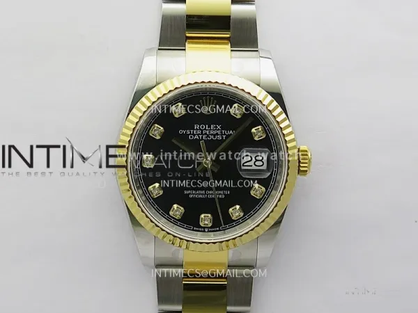 DateJust 126233 36mm 904L SS/YG ONE Factory 1:1 Best Edition Black Dial Diamond Marker On Oyster Bracelet DD3235