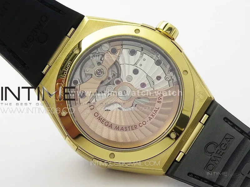 Constellation 41mm YG/Black Ceramic Bezel VSF 1:1 Best Edition Black Dial on Black Gummy Strap A8900