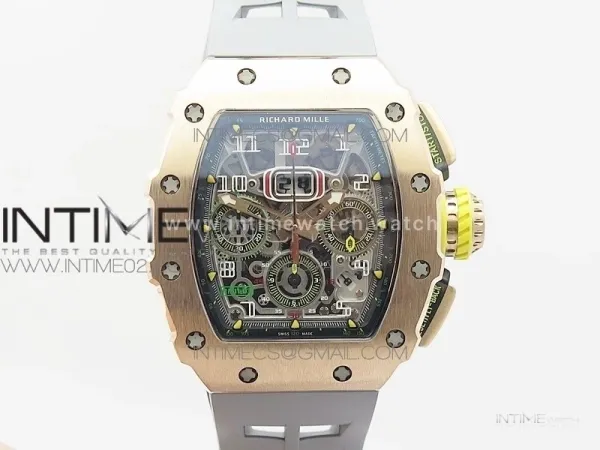 RM011 RG Chronograph RG Case KVF 1:1 Best Edition Crystal Skeleton Dial on Gray Rubber Strap A7750