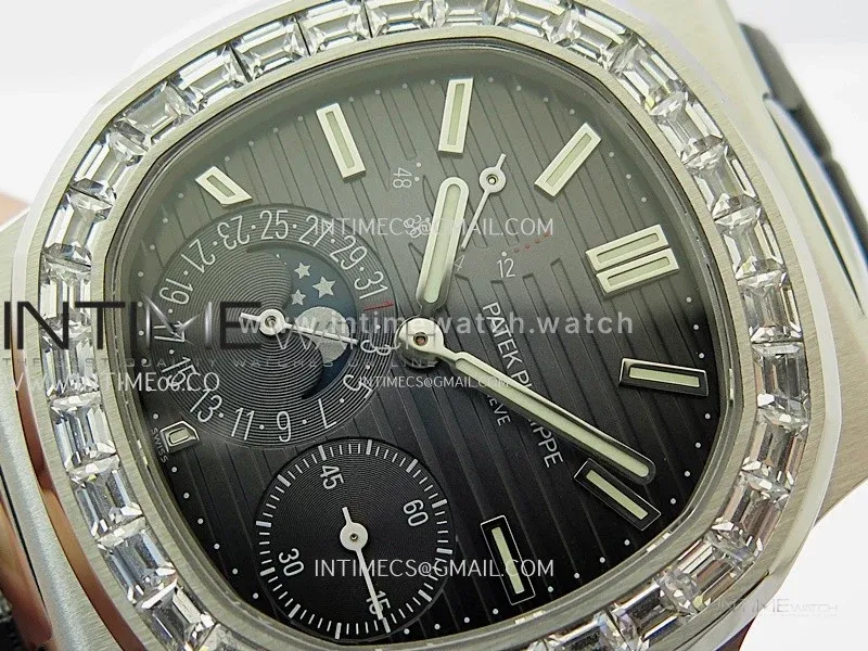 Nautilus 5722G SS/T Diamonds PPF 1:1 Best Edition Blue Dial on Black Leather Strap A240 Super Clone