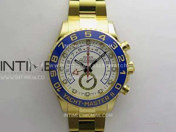 YachtMaster II 116688 Blue Ceramic Bezel YG KF 1:1 Best White Dial (Old Version) on YG Bracelet A7750