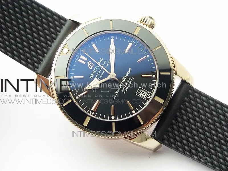 SuperOcean 42mm AB2010 RG B50 1:1 Best Edition Black Dial Black Ceramic Bezel on Black Rubber strap A2824
