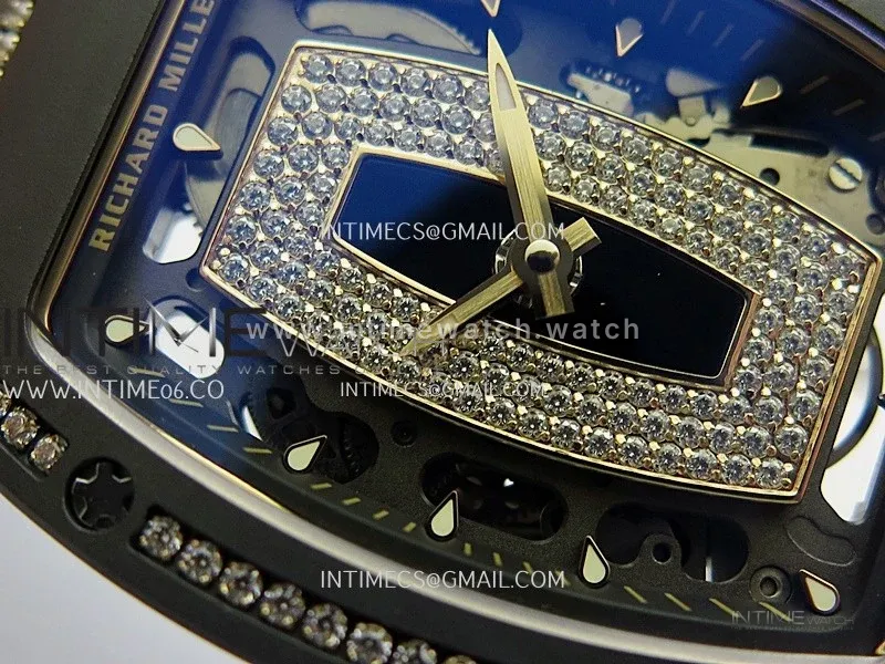 RM07 Real Black Ceramic Diamond Bezel YG ZF Best Edition Black MOP Diamond Skeleton Dial On Black Rubber Strap Asian CRMA2 Clone