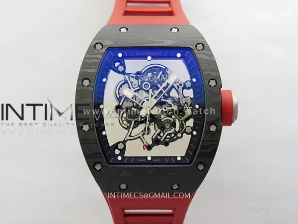 RM055 Black Carbon Bezel Black Crown NTPT/Ti ZF 1:1 Best Edition on Red Rubber Strap RMUL2 Super Clone