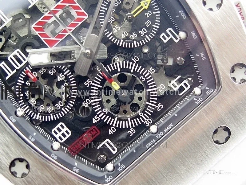RM11-03 SS KVF 1:1 Best Edition Crystal Skeleton Dial on White Rubber Strap A7750