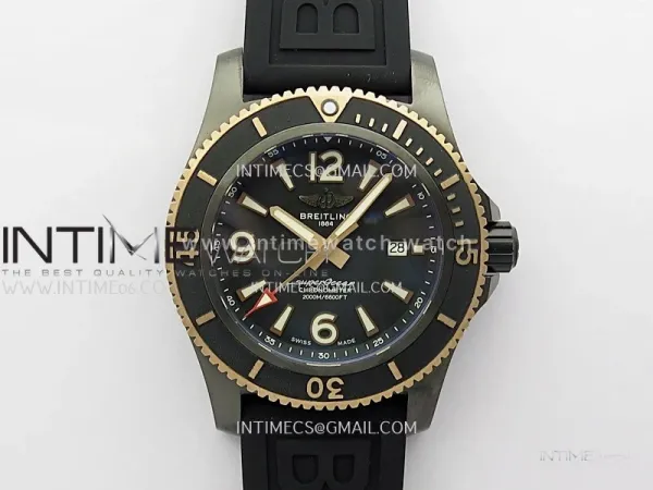 SuperOcean Automatic 46mm DLC/RG TF 1:1 Best Edition Black Dial on Black Rubber Strap A2824