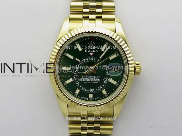 Sky-Dweller 326938 904L YG Noob 1:1 Best Edition Green Dial on YG Jubilee Bracelet Asian 23J to 9001