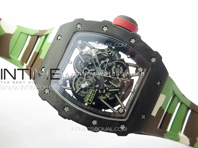 RM035-02 Forged Carbon Case KUF Best Edition Red Crown on Camouflage Rubber Strap MIYOTA8215