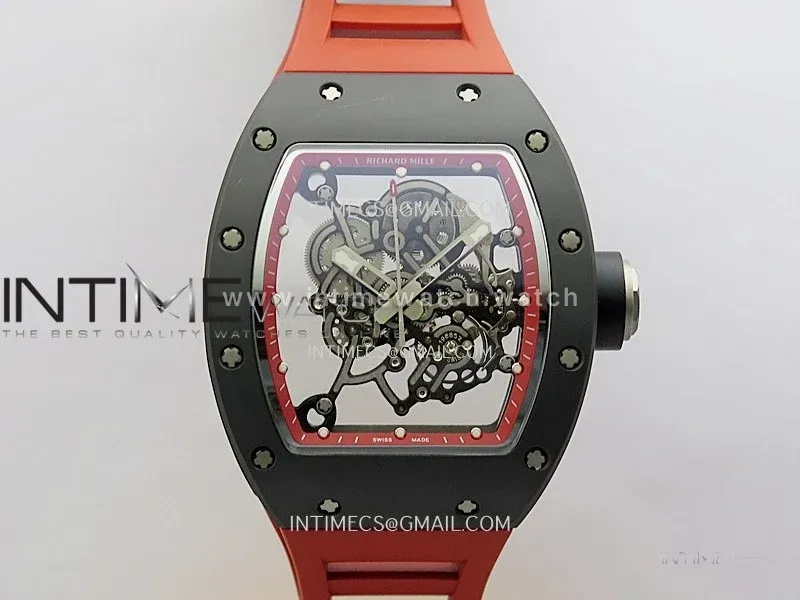 RM055 Black Ceramic Red Inner Bezel DF Best Edition On Red Rubber Strap RMUL2 Super Clone (Free Sprung)