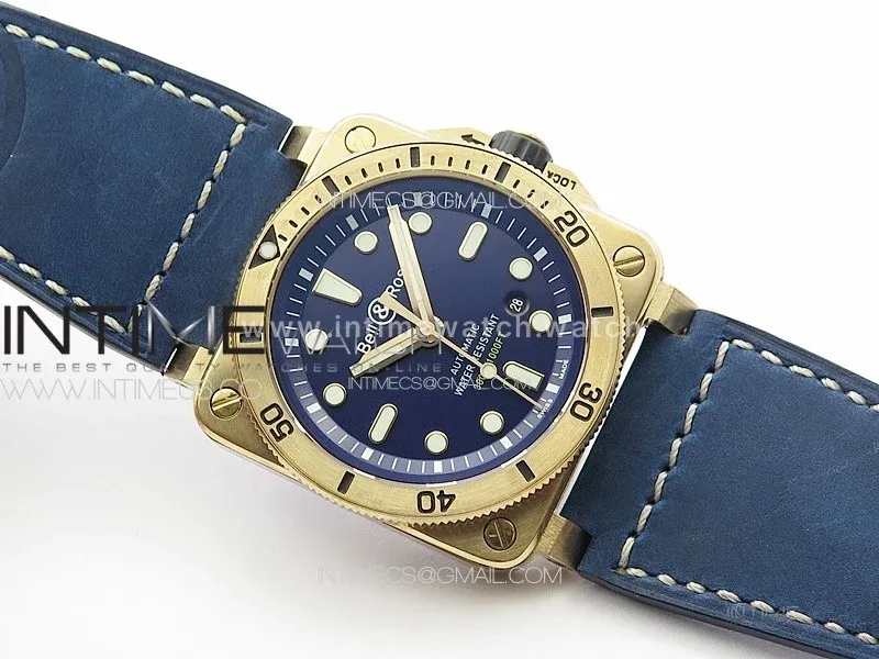 BR 03-92 Diver Bronze B12 1:1 Best Edition Blue Dial on Blue Leather Strap A2824 (Free Rubber Strap)