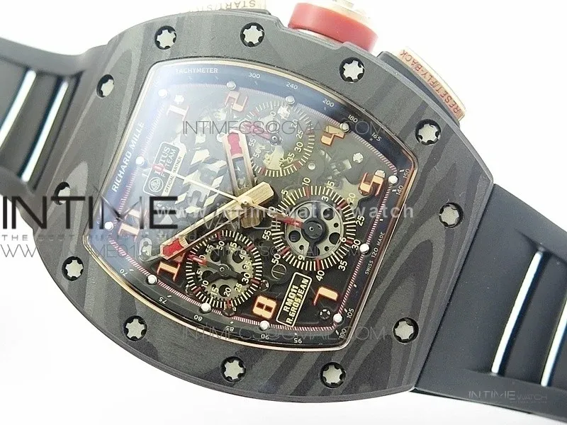 RM011 NTPT Lotus F1 Team RG Chronograph KVF 1:1 Best Edition Crystal Skeleton Dial Red on Black Rubber Strap A7750