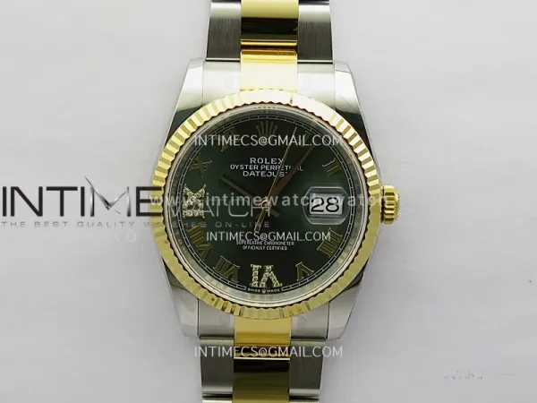 DateJust 126233 36mm 904L SS/YG ONE Factory 1:1 Best Edition Green Dial Roman Diamond Marker On Oyster Bracelet DD3235