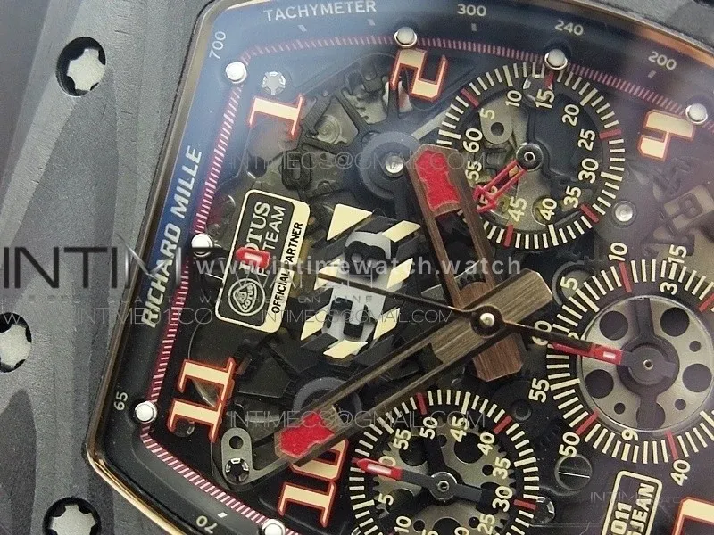 RM011 NTPT Lotus F1 Team RG Chronograph KVF 1:1 Best Edition Crystal Skeleton Dial Red on Black Rubber Strap A7750