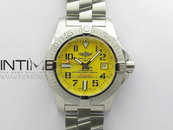 Seawolf 45mm SS B50 1:1 Best Edition SuperLumed Yellow Dial Numeral Markers on SS Bracelet A2824(Super Thick Crystal)