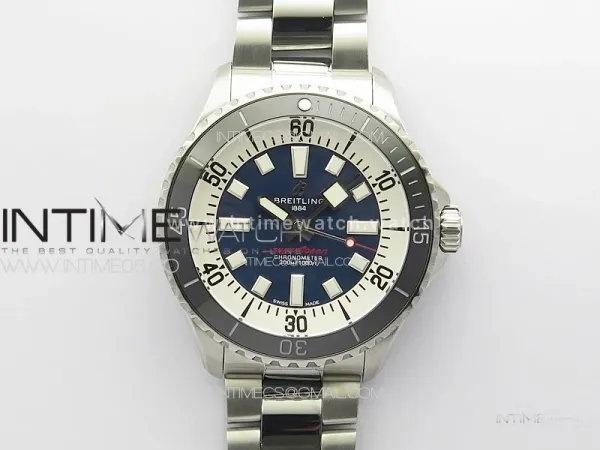 SuperOcean Automatic 44 Black Ceramic Bezel TF 1:1 Best Edition Blue Dial on SS Bracelet A2824