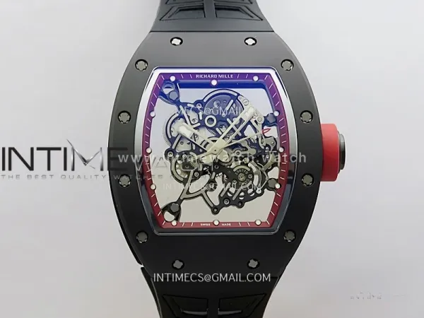 RM055 Red Crown Red Inner Black Ceramic ZF 1:1 Best Edition Skeleton Dial On Black Rubber Strap RMUL2 Super Clone