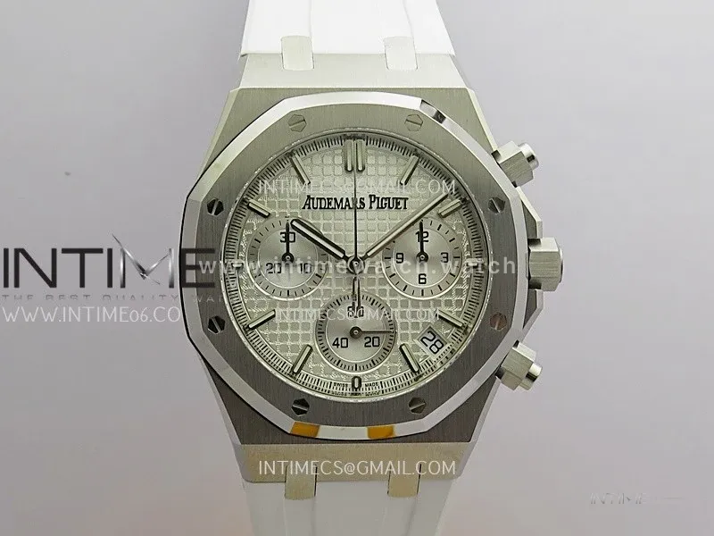 Royal Oak Chrono 26240 50th SS V2 DDF 1:1 Best Edition Silver Dial On White Rubber Strap Super Clone DD4401