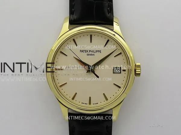 Calatrava 5227 YG 3KF 1:1 Best Edition White Dial on Brown Leather Strap A324 Super Clone V2