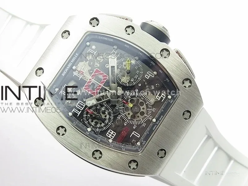 RM11-03 SS KVF 1:1 Best Edition Crystal Skeleton Dial on White Rubber Strap A7750