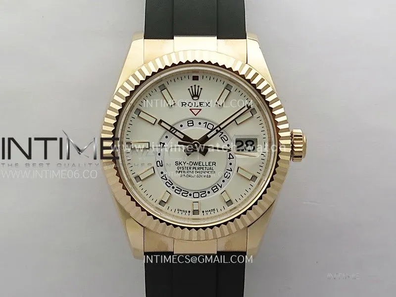Sky-Dweller 336235 RG Noob 1:1 Best Edition White Dial on Black Rubber Strap Asian 23J to 9001