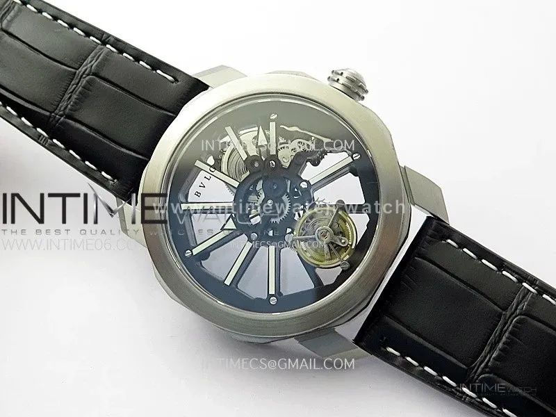 Octo 102910 SS AXF Best Edition Skeleton Dial on Black Leather Strap Asian BVL206 Tourbillon Movement