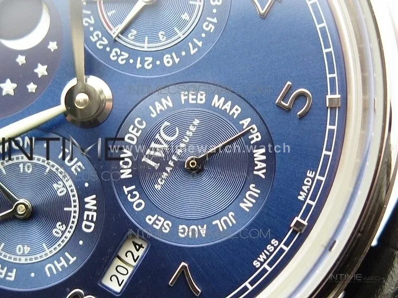 Portuguese Real PR Real Annual Calendar IW503401 V9F Best Edition Blue Dial Black Leather Strap A52610