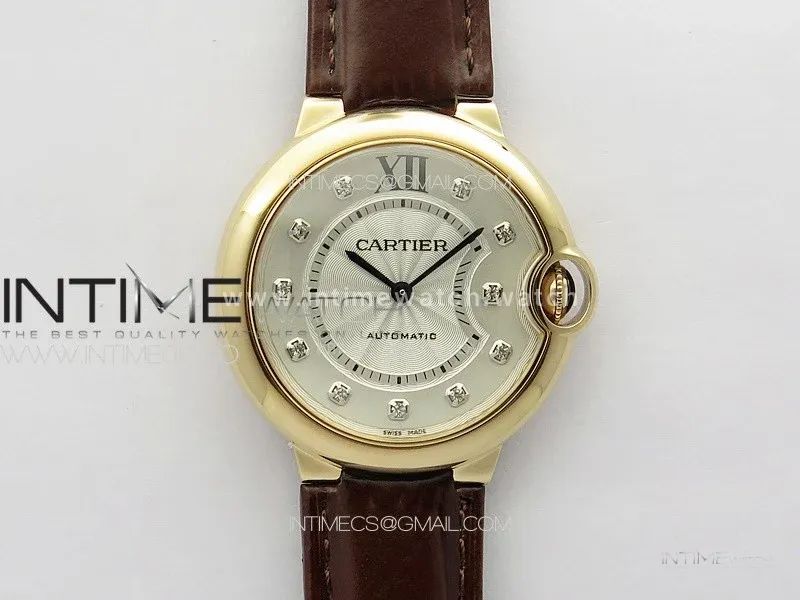 Ballon Bleu 36mm RG 3KF 1:1 Best Edition White Textured Dia Markers Dial On Brown Leather Strap A076