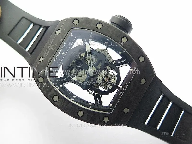 RM052 Skull Black Carbon Real Tourbillon YSF 1:1 Best Edition Skull Dial on Black Rubber Strap
