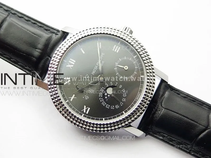 Calatrava 5057 Cortina Watch 50th Anniversary SS YSF 1:1 Best Edition Gray Dial on Black Leather Strap A240