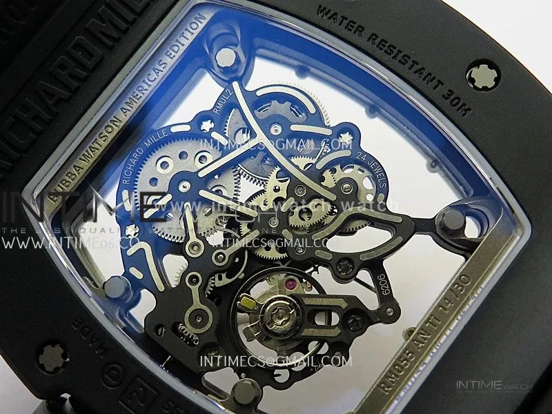 RM055 Black Crown And Inner Black Ceramic ZF 1:1 Best Edition Skeleton Dial On Black Rubber Strap RMUL2 Super Clone