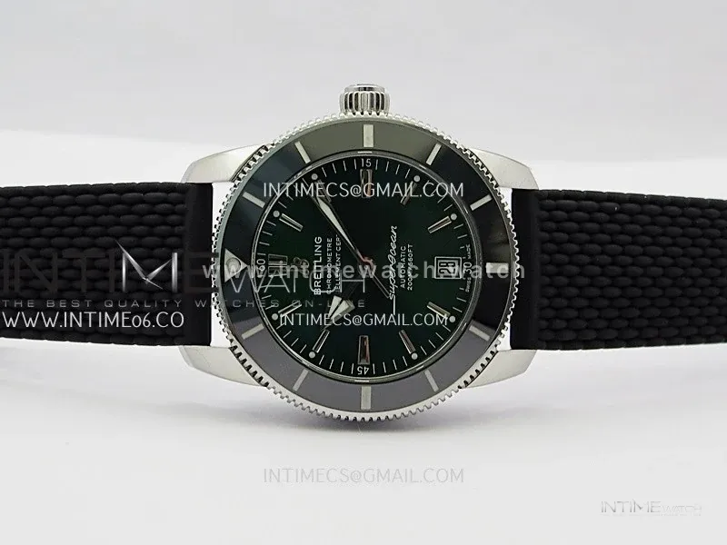 SuperOcean 42mm AB2010 SS GF 1:1 Best Edition Green Dial Green Ceramic Bezel On Black Rubber Strap A2824