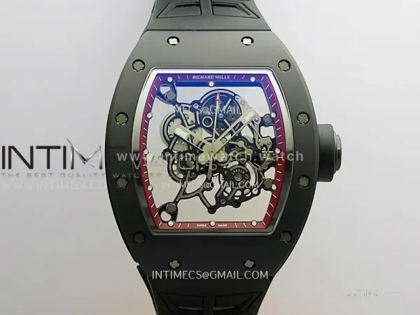 RM055 Black Case Red Inner Bezel Umi Office 1:1 Best Edition Skeleton Dial Black Rubber Strap RMUL2 Super Clone (Free Sprung)