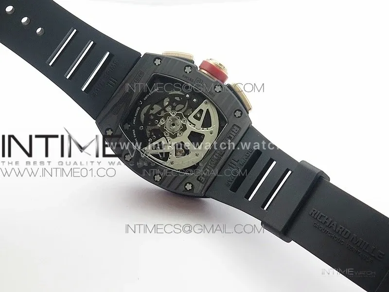 RM011 NTPT Lotus F1 Team RG Chronograph KVF 1:1 Best Edition Crystal Skeleton Dial Red on Black Rubber Strap A7750