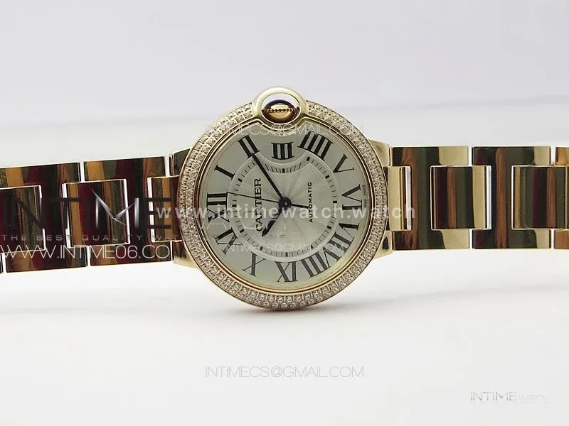 Ballon Bleu 36mm Double Diamonds Bezel RG 3KF 1:1 Best Edition White Textured Dial on SS Bracelet A076