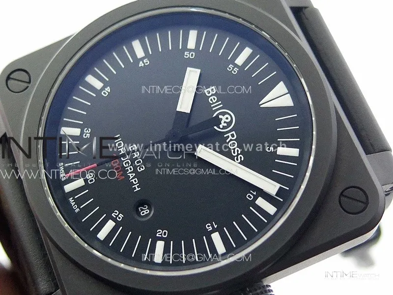 BR 03-92 Horograph Real Ceramic 1:1 Best Edition Black Dial on Black Rubber Strap MIYOTA 9015