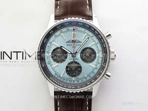 Navitimer B01 43mm SS B50 Best Edition Ice Blue Dial Black Subdial On Brown Leather Strap A7750