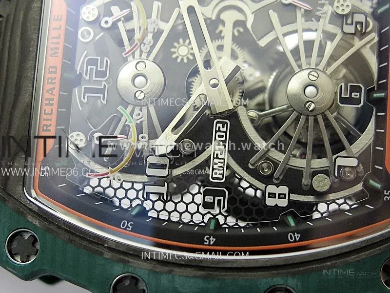 RM021-02 Real Tourbillon Black Carbon RMF Best Edition Skeleton Dial on Black Rubber Strap