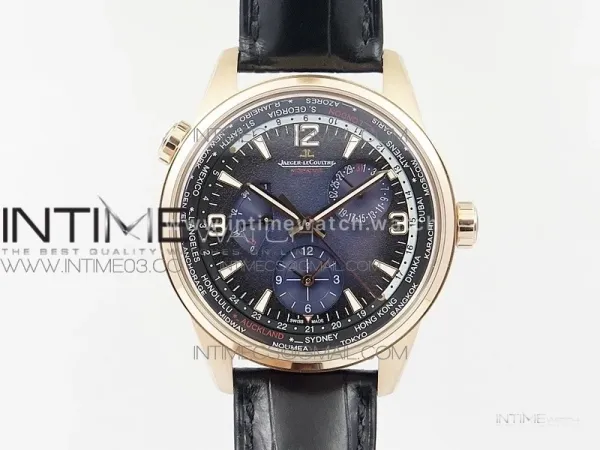 Polaris Geographic TWA RG Blue Textured Dial on Black Leather Strap A936