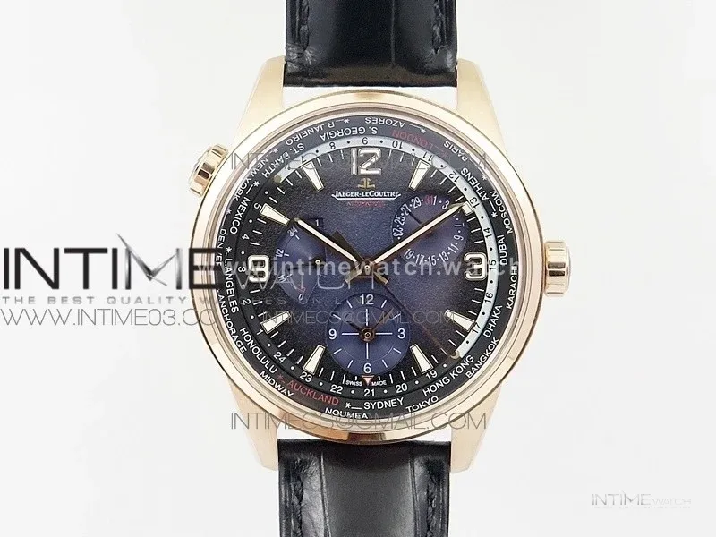 Polaris Geographic TWA RG Blue Textured Dial on Black Leather Strap A936