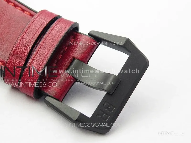 BR 03-92 Real Ceramic 1:1 Best Edition Black Dial Red Markers on Red Leather Strap MIYOTA 9015