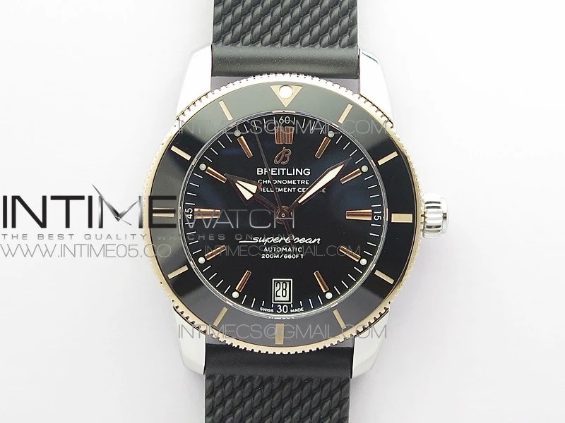 SuperOcean 42mm AB2010 SS/RG B50 1:1 Best Edition Black Dial Black Ceramic Bezel on Black Rubber strap A2824