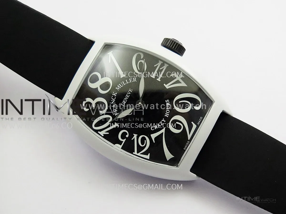 Crazy Hours Real Jumping Hour White PVD ABF Black Dial On Black Rubber Strap A23J