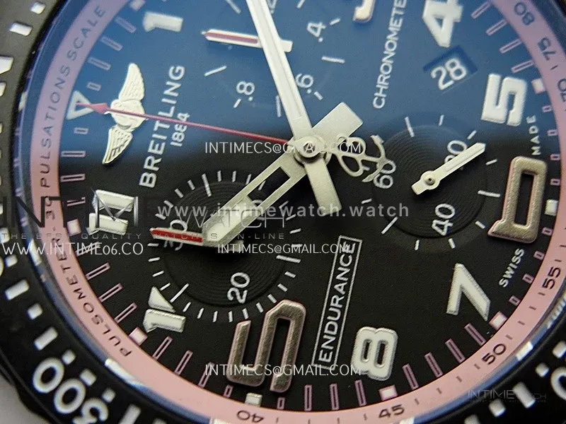 Professional Quartz Chrono Pink Inner Bezel 1:1 Best Edition Black Dial On Pink Rubber Strap Swiss Ronda