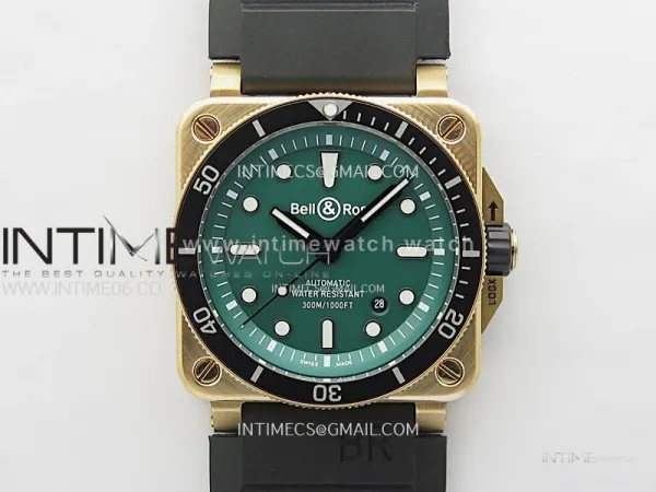 BR 03-92 Diver Ceramic Bezel Bronze B12 1:1 Best Edition Green Dial on Black Rubber Strap A2824 (Free Gray Leather Straps)
