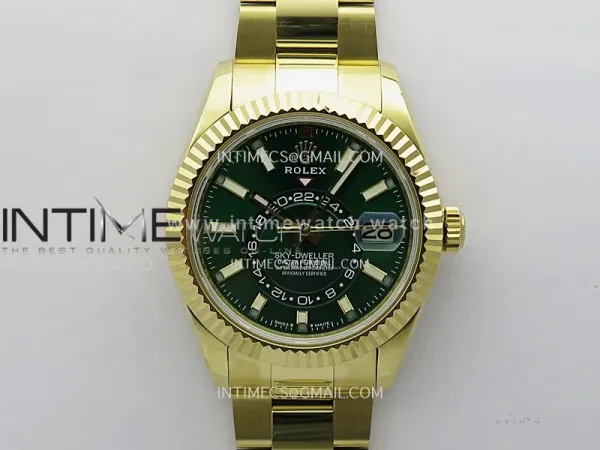 Sky-Dweller 326938 904L YG Noob 1:1 Best Edition Green Dial on YG Oyster Bracelet Asian 23J to 9001