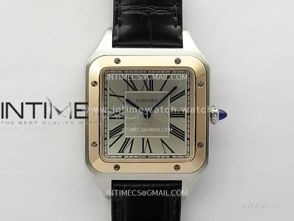Santos Dumont 46.6mm SS/RG F1F Best Edition Silver Dial on Black Leather Strap Quartz