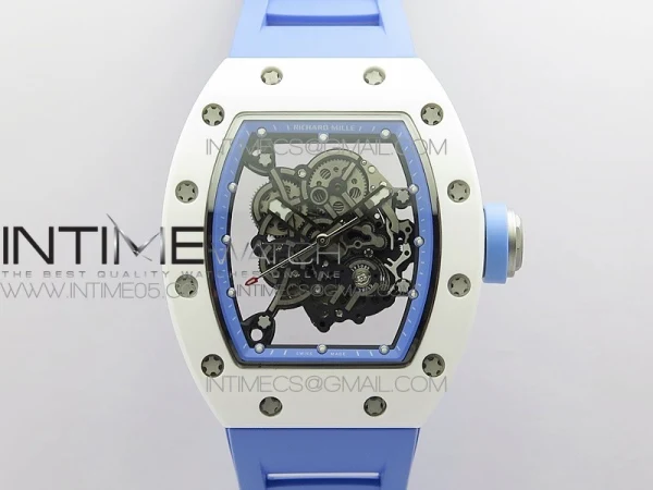 RM055 White Ceramic KVF Best Edition Skeleton Dial on Blue Rubber Strap MIYOTA8215 V3